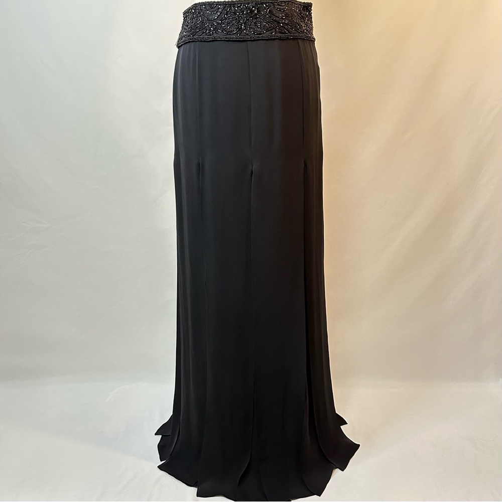 Rickie Freeman for Teri Jon Paneled Silk Evening Maxi Skirt Beaded Black Size 6